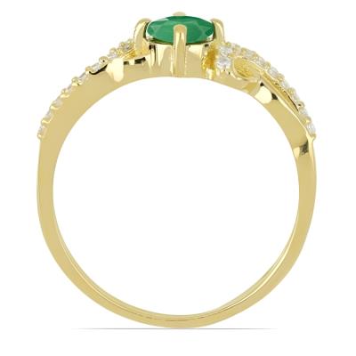 BUY 14K GOLD NATURAL EMERALD GEMSTONE CLASSIC RING WITH WHITE DIAMOND